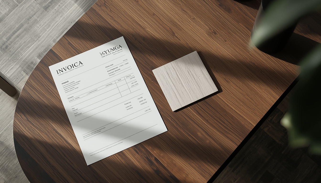 Proforma invoice and fabric swatches on a table in a Foshan showroom office